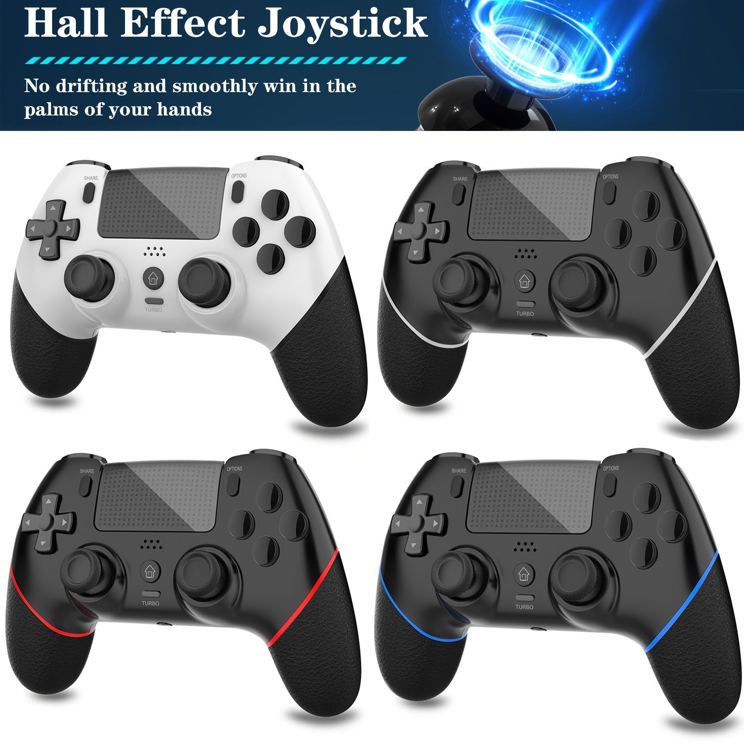 Wireless Game Controller for PS4, Slim, Pro, And PC Featuring Hall Effect Joysticks, a Gamepad with a 1000Mah Battery, Vibration, 6-Axis Gyro, Multi-Touch Pad, And a 3.5Mm Audio Jack