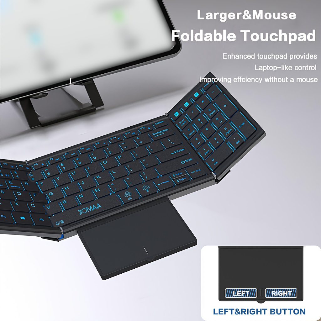Jomaa RGB Backlit Foldable Keyboard with Wireless And USB Wireless Connectivity, Full Size with Touchpad And Numeric Keys, Rechargeable - Image 4