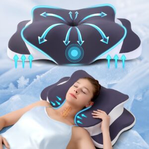 2-Height Adjustable Butterfly Neck Pillow | Super Breathable Cooling Fabric & Cervical Support for All Sleeping Positions, Deep Gray - Ideal Gift for Adults, Neck Pillow for Sleeping, Comfortable Sleep Aid