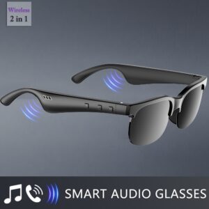 Smart Glasses, Smart Audio Glasses, Wireless Glasses with Wireless Earphones, Support Hands-free Calls and Music, Lightweight Design, Volume Control Buttons, Built-in Capacitive Microphone, USB Charging, Suitable for Office Use, Music Playback