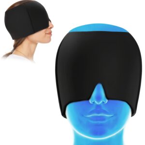 Black Migraine Relief Cap, Heat/cold Compress, Relaxing Headband, Breathable Fabric, Durable Construction, Suitable for Family Users and Health Enthusiasts.