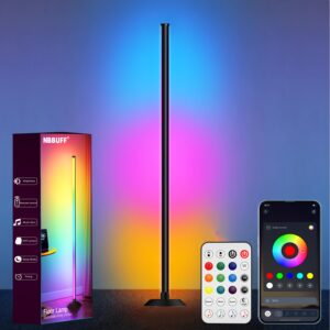 NBBUFF Smart Home Corner Floor Lamp, RGBW Ambient LED Light Bar, App and Remote Control, with Timing, Music Synchronization, Multiple Color Scenes, USB Power Supply, for Bedrooms, Game Rooms, Desks, TV Background Lights, Parties, and Holiday Decor