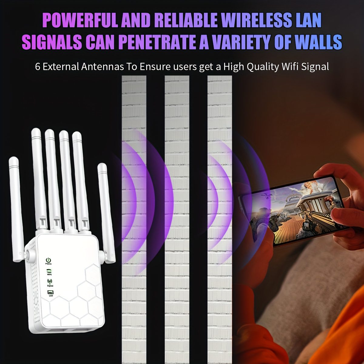 OURLIFE WiFi 6 Extender & Signal Booster, 6-Antenna Network Repeater with Plug & Play Setup, 2.4GHz System for Home/Office, Stable Coverage for Large Houses, Compatible with all WiFi Routers - Image 6