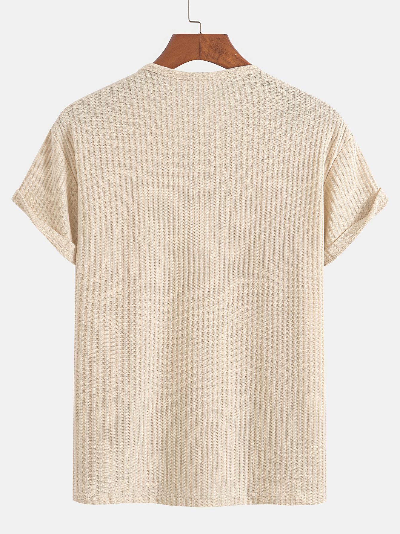 A Summer Short-Sleeve Cardigan T-Shirt with a Fine Check Pattern And Round Neck, Featuring a Knitted Jacquard Texture - Image 10