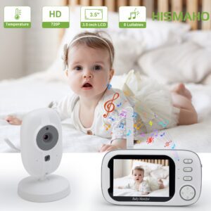 Monitor with 720P Camera, 8.89 cm LCD Screen, Wireless 274.32meter Transmission Video Monitor Range, Auto Night Vision, 2-Way Audio Calling, Temperature Sensor And 8 Lullaby Songs, Editor with Camera