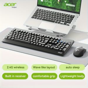 [ACER Genuine Product] High-Efficiency Wireless Keyboard And Mouse Set, Ultra-Slim Keyboard Paired with Silent Mouse, 2.4G Receiver Plug And Play, Responsive Tracking, Long-Lasting Power, Enhance Office Efficiency