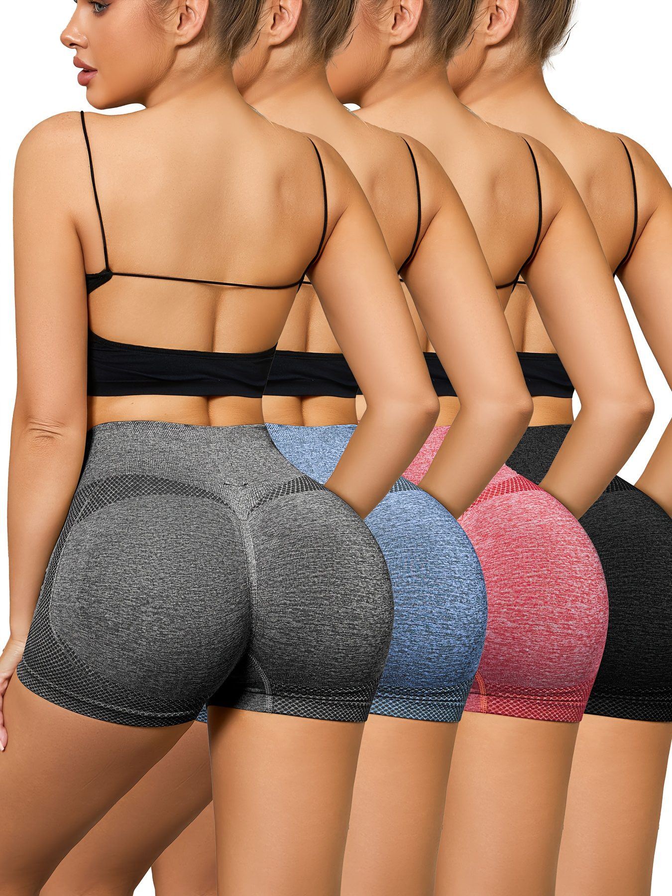 4pcs Women's Seamless High-Waist Butt-Lifting Shorts - Value Combo, Three-Dimensional Butt-Shaping, Tummy Control, Honeycomb Mesh, Breathable, High-Elasticity, Skin-Friendly, No Rolling Edges, Anti-See-Through, Body-Hugging