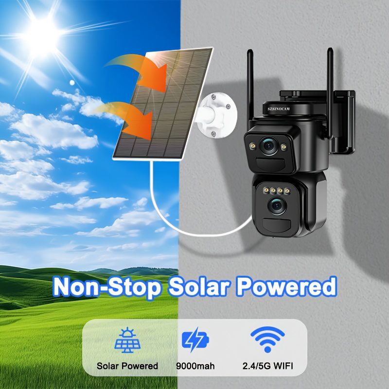 Wireless Outdoor Security Camera with Dual Lenses And Screens, Featuring 1296P Resolution, 5G Wifi, Solar Power, 360° View, Spotlight Color Night Vision, PIR Sensor, Auto Tracking, TF Card/Cloud Storage, And Two-Way Audio - Image 3