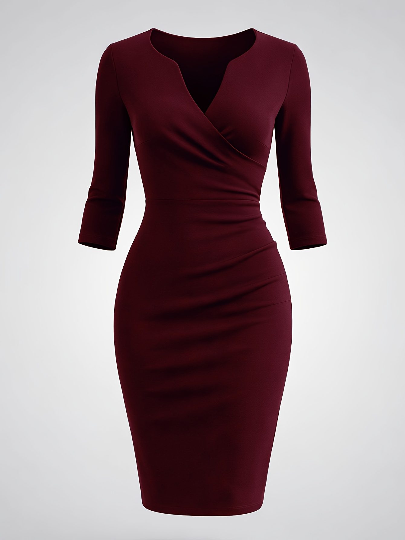 A Stylish And Elegant Summer Dress with a V-Neck, Three-Quarter Sleeves, And Side Pleats, Designed to Fit Snugly And Accentuate The Figure, Perfect for Work Or Party Occasions - Image 10