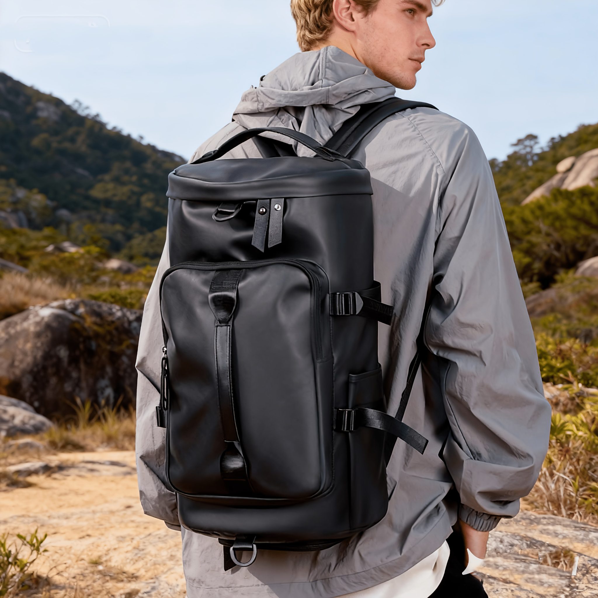 Large Capacity Men'S Backpack, Sports Travel Bag, Gym Tote, Hiking And Trekking Backpack, Cylindrical Shoulder Crossbody Bag