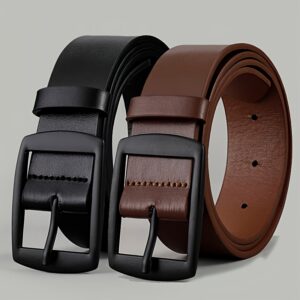 1 Men's fashionable PU belt, simple retro design, smooth buckle, suitable for Men's daily life, leisure time, parties, holidays, work, Valentine's Day