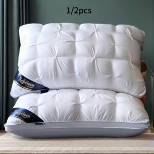 1/2pcs Luxury 5-Star Hotel Quality Pillows - Deep Sleep Neck Support, High Density Non-Sagging All-Season Pillowcase with White Satin, 100% Filling, Vacuum Compressed Packaging (White), Home Comfort, Quilted Design, Premium Fabric