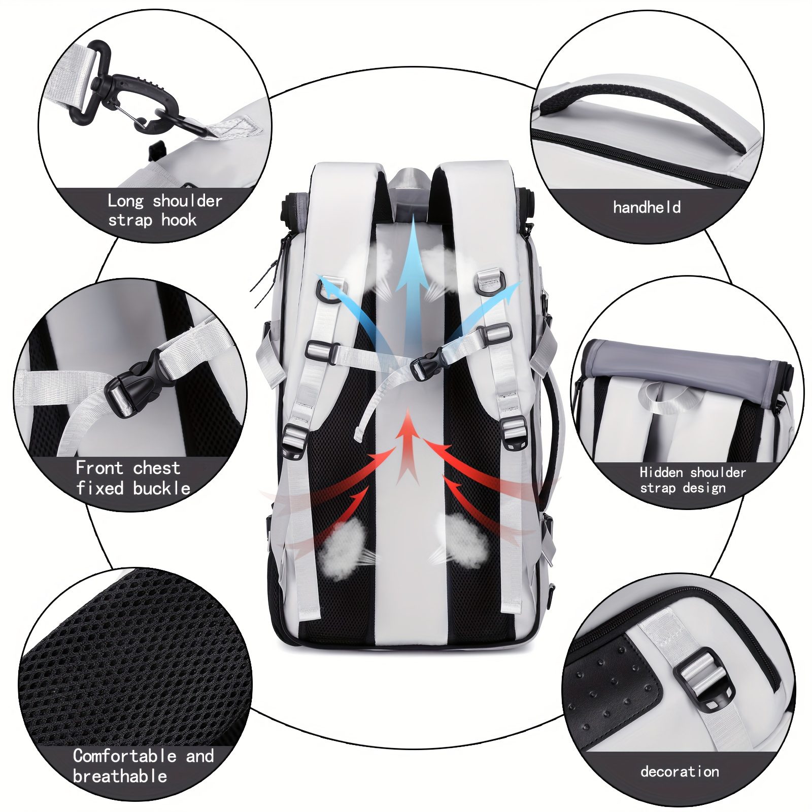 Travel Backpack for Men and Women, Large Capacity Carry-On Bag with Shoe Compartment, Airline Approved 17.3-Inch Laptop Backpack, Business Gym Weekend Pack, Single Shoulder or Double Shoulder, Travel Backpack for Men, Backpack for Men, Backpack for Women, Travel Backpack for Women - Image 10