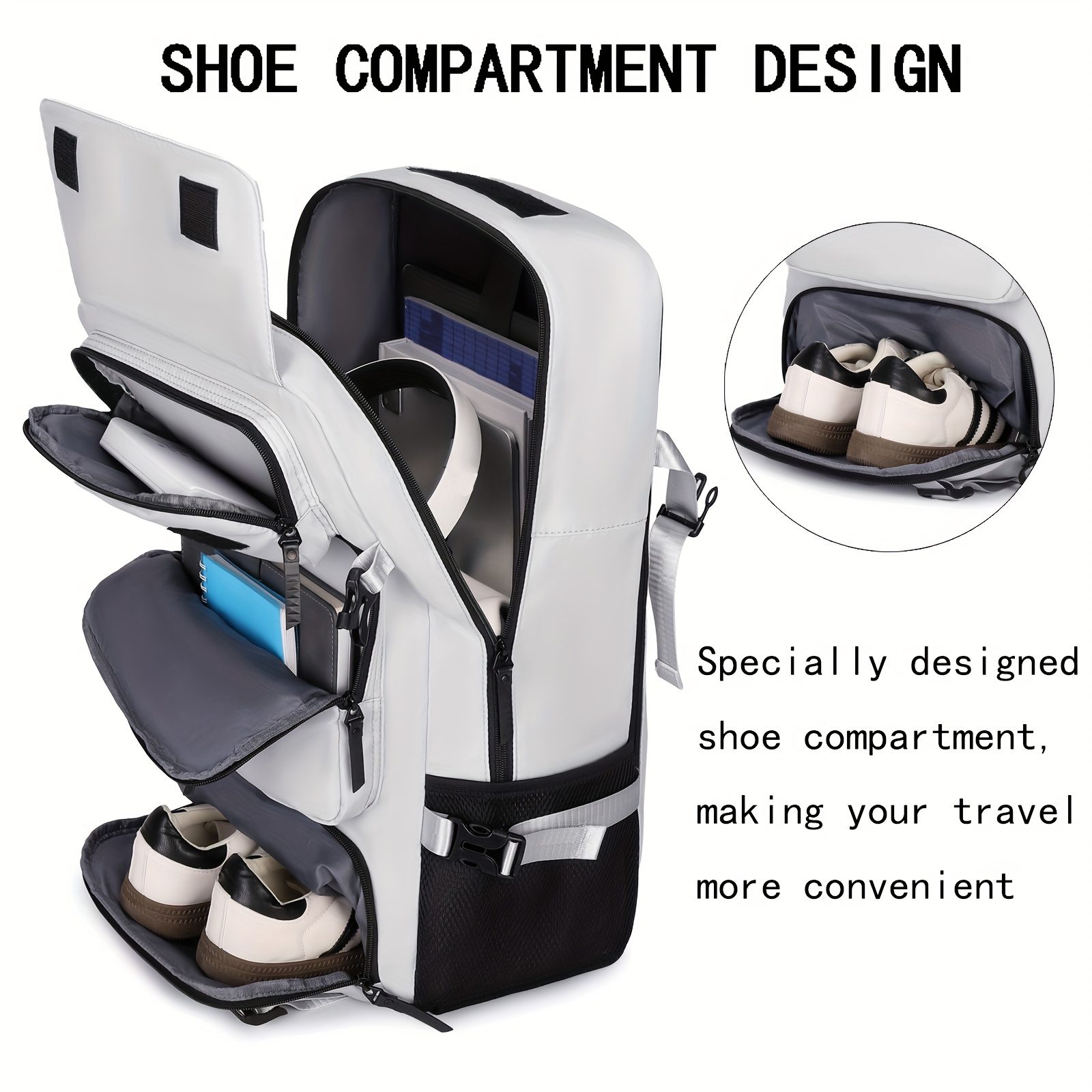 Travel Backpack for Men and Women, Large Capacity Carry-On Bag with Shoe Compartment, Airline Approved 17.3-Inch Laptop Backpack, Business Gym Weekend Pack, Single Shoulder or Double Shoulder, Travel Backpack for Men, Backpack for Men, Backpack for Women, Travel Backpack for Women - Image 9