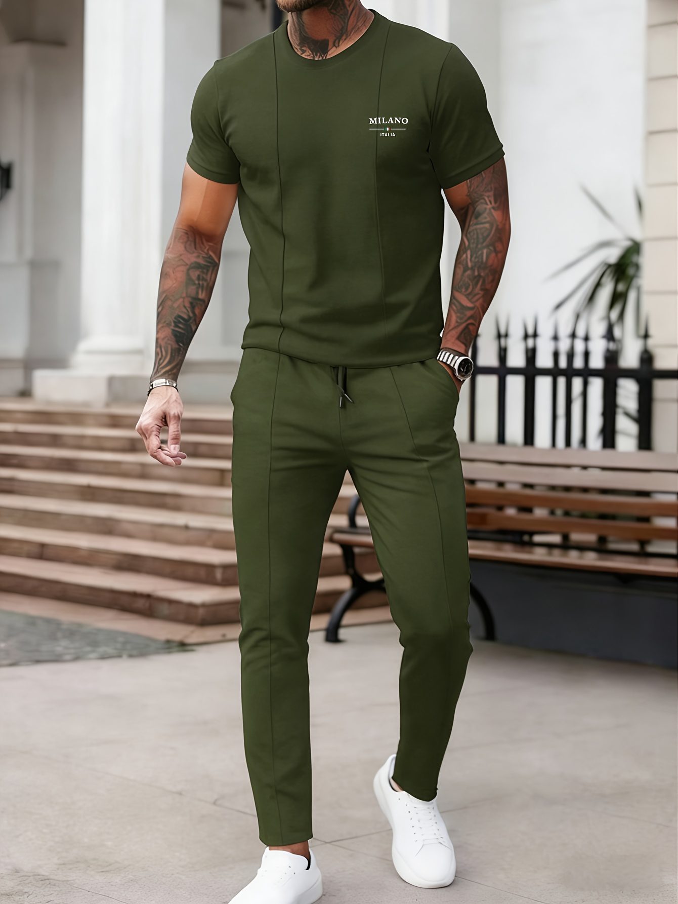 Spring and Summer Men's Waffle Texture Round Neck Short Sleeve Casual 2pcs Set. The Unique Waffle Weave Fabric Is Soft and Comfortable, with a Solid Color Design That's Versatile and Easy to Wear. Perfect for Daily Outings, Outdoor Activities