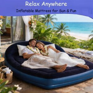 Luxury Inflatable Mattress And Sofa Bed, Extra Thick High Back Support Air Bed, Portable Foldable Camping Mattress for Outdoor Garden Beach Pool Party, Inflatable Sleeping Mattress And Camping Gear – Perfect Women'S Gift, Guest Dorm And Travel