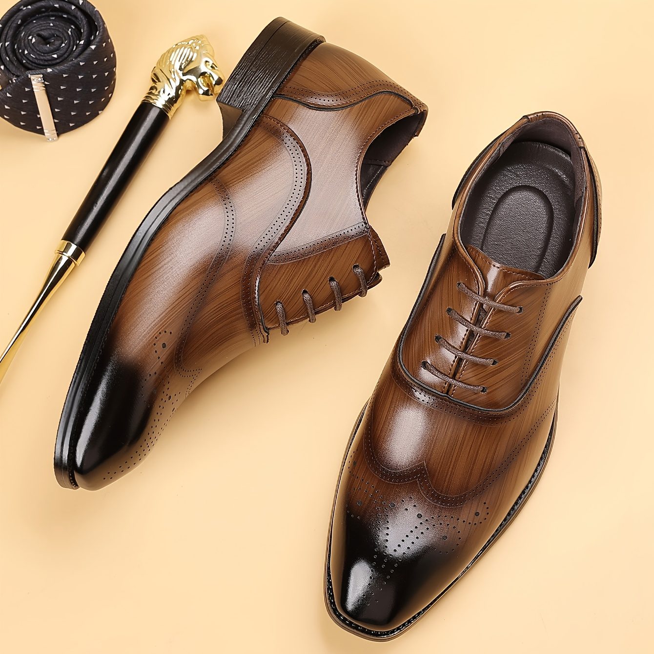 Men's Dress Shoes Formal Business Wingtip Oxfords - Upper & Rubber Sole Low-Top Lace-Up Wedding, Office & -Casual Shoes with Wingtip - - Wearable for Year-Round Use Suitable for Weddings, Meetings, Daily & Special Events - Image 3