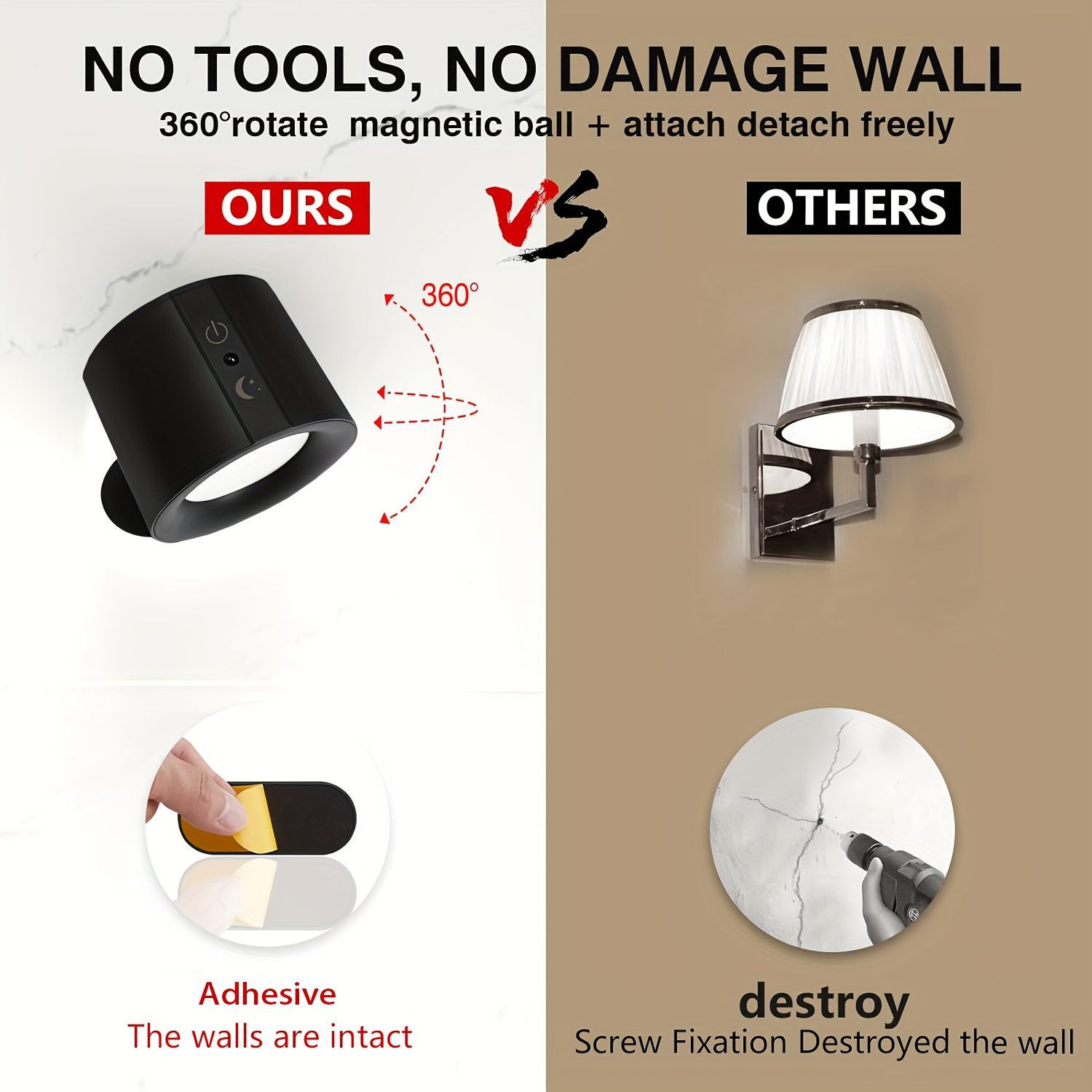 Two Smart Wall Lamps Featuring Three Control Options (Touch, Remote, Daylight Sensor), Rechargeable with a 1200Mah Battery, Adjustable Brightness, Easy Installation, Three Lighting Modes (White, Warm, And a Combination of Both) - Image 8