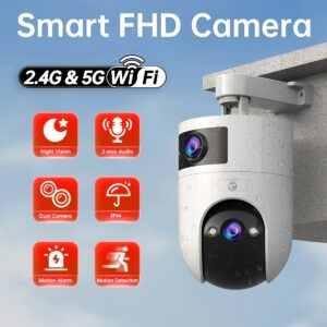 [JOOAN] 360° Panoramic Dual-Lens Camera | No-Dead-Angle Dual-Lens Shooting And 1296P Full HD Picture | Electronic Fence And Sound Detection with Automatic Tracking | Day And Night Full-Color with 5G Dual-Band Wifi Connectivity | AP Hotspot Offline M