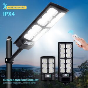 Outdoor Strong Solar Street Light, Courtyard LED Landscape Light Floodlight, with Remote Control And Motion Sensor, Solar Powered Outdoor Courtyard Light, Dusk to Dawn – Suitable for Courtyards, Gardens, Villas, Storefronts, Commercial Plazas