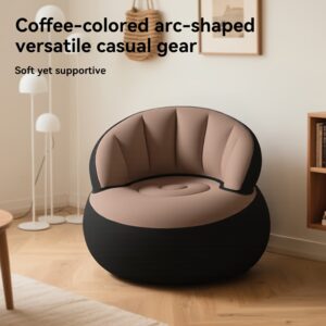 1-Person Inflatable Lazy Sofa - Foldable Air Cushion Sofa with Easy Setup, Space-Saving Modern Design, Portable Single-Seater with Ergonomic Backrest & Armrests for Indoor/Outdoor Use, Balloon-Back, Multi-Color Options (Black/Beige/Tan/Navy/Gray)
