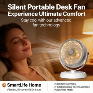 2026 Portable 2000mAh Battery Long-Lasting Quiet Desktop Oscillating Fan - Dimensions: 25cm X 10.5cm | 2000mAh Battery for Extended Runtime, Five-speed Wind Adjustment, Vortex Fan Blades, Powerful Strong Wind, 40dB Quiet Low Noise, Spiral Air Duct