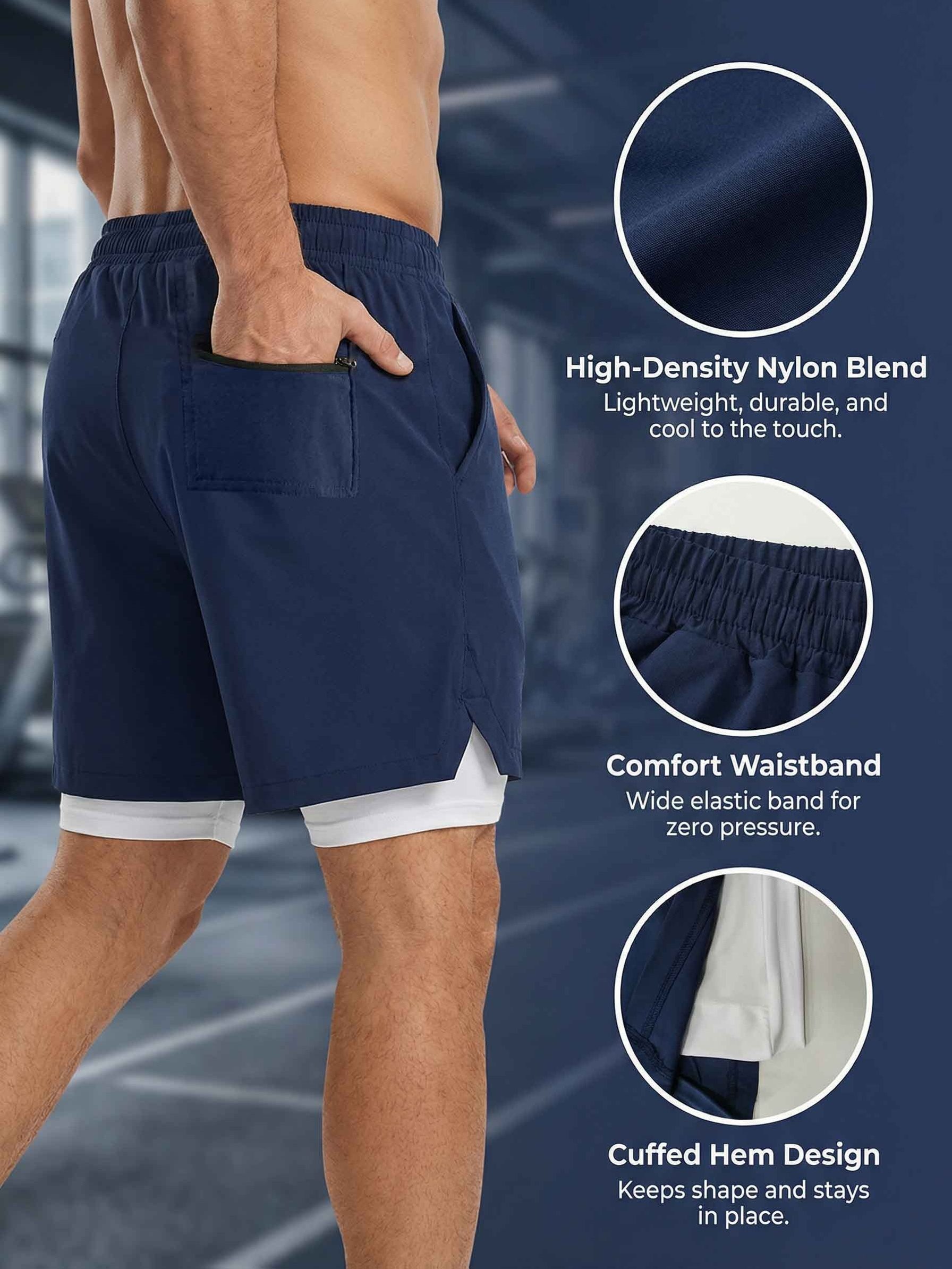 Men's New Summer Quick-Dry Sports Shorts with Split Hem, Double-Layer Fashion Design, Beachwear for Summer Seaside Travel, Comfortable Fabric, Drawstring, Gym Double-Layer Phone Shorts, Daily Wear, Valentine's Day Gift - Image 3