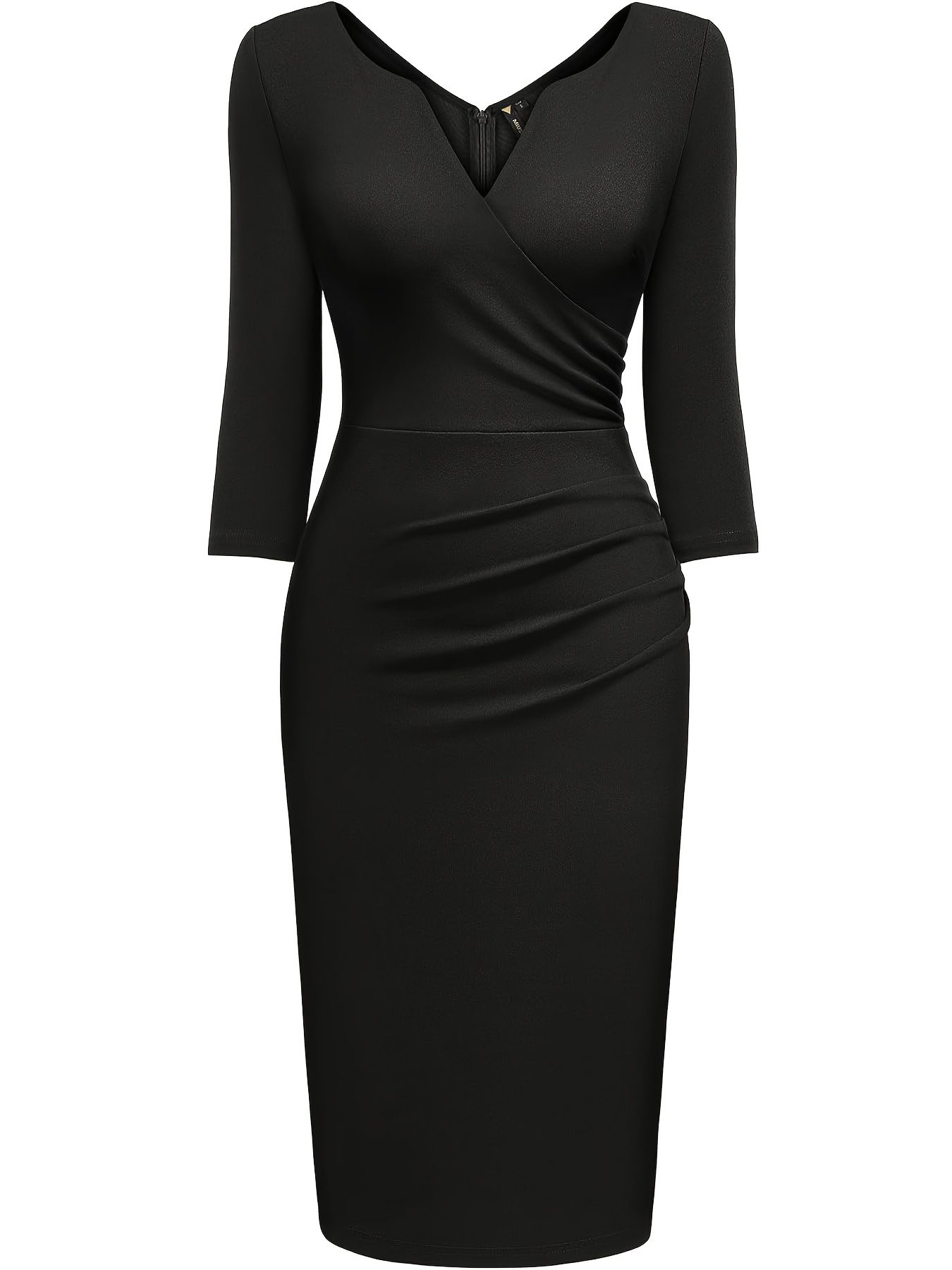 A Stylish And Elegant Summer Dress with a V-Neck, Three-Quarter Sleeves, And Side Pleats, Designed to Fit Snugly And Accentuate The Figure, Perfect for Work Or Party Occasions - Image 4