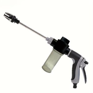 1pc Portable High Pressure Car Wash Gun, 3/4 Inch And 1/2 Inch Quick Connect Adapters, Multifunctional Garden Hose Nozzle, Adjustable Thickened Rod Spray, Suitable for Car Cleaning And Pet Grooming