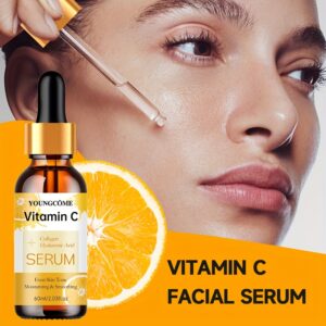 40ml/60ml YOUNGCOME Vitamin C Facial Serum with Retinol, Hyaluronic Acid & Aloe - Moisturizing, Nourishing, Firming Light Beige Care for All Light Beige Types, Hypoallergenic, Travel-Friendly Dropper Bottle, Serum Skincare for Face, Premium Skincare