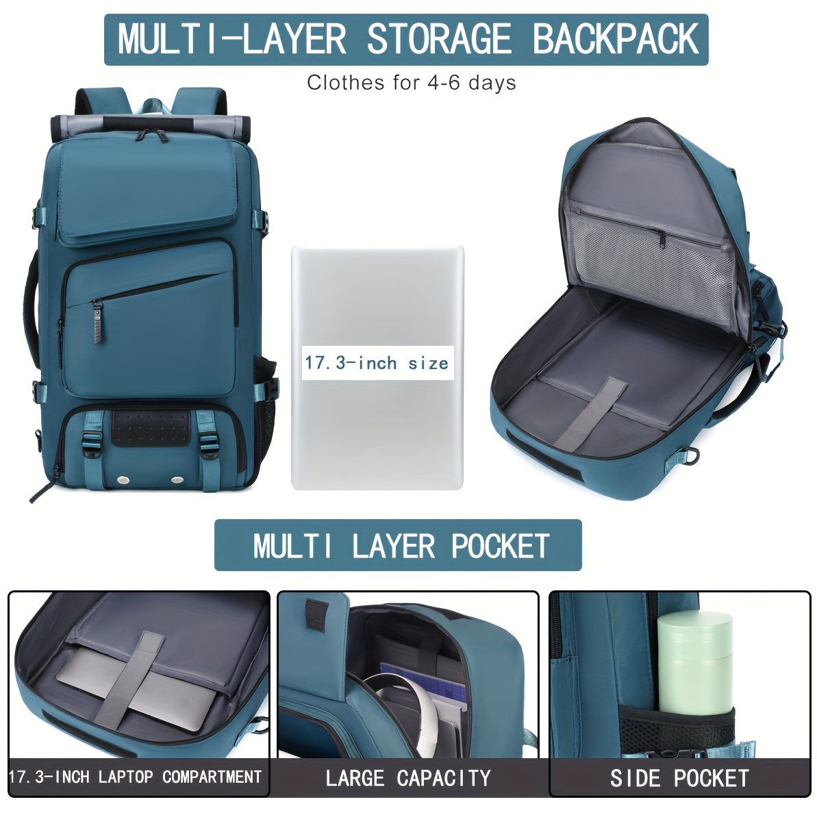 Men'S 39.62cm Laptop Backpack with Airline-Approved TSA Lockable Zipper Closure, 39.62cm Laptop Compartment & 39.62cm Tablet Sleeve - Heavy-Duty Travel Backpack with Padded, Adjustable Shoulder Straps, Shoe Storage & Luggage Strap - Ideal For Business - Image 6