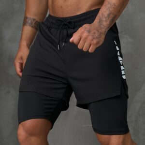 Men's 2-in-1 Running Shorts with Inner Pocket - Knee-Length, Double Layer for Gym & Training, Breathable Polyester, Machine Washable