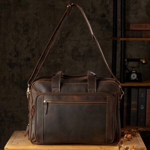 Crazy Horse Genuine Leather Scratch Repairable Men's Handbag, Handmade Vintage Crazy Horse Genuine Leather Tote Bag, Large Capacity Laptop Bag, Men's Single-Shoulder Crossbody Bag, Genuine Leather Business Briefcase