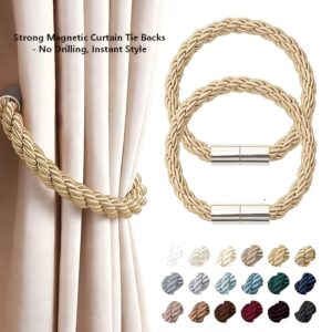Magnetic Curtain Holdbacks with a Thick Braided Rope Twist Design, No Drilling Required, Sturdy Enough for Drapes, Perfect for a Modern Minimalist Look in Living Rooms, Bathrooms, And Bedrooms (Available in Sets of 2, 4, Or 6)