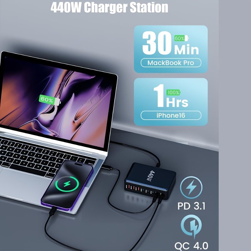 1pc 440W Multi-Port Charger 8-Port 3A+5C Multi-Purpose Charger for Mobile Phones and Electronic Devices, Indoor Miscellaneous Cord Disposal, Keep Your Desktop Tidy Round Fashion Style, Multi-Port Car Phone Charger - Image 6