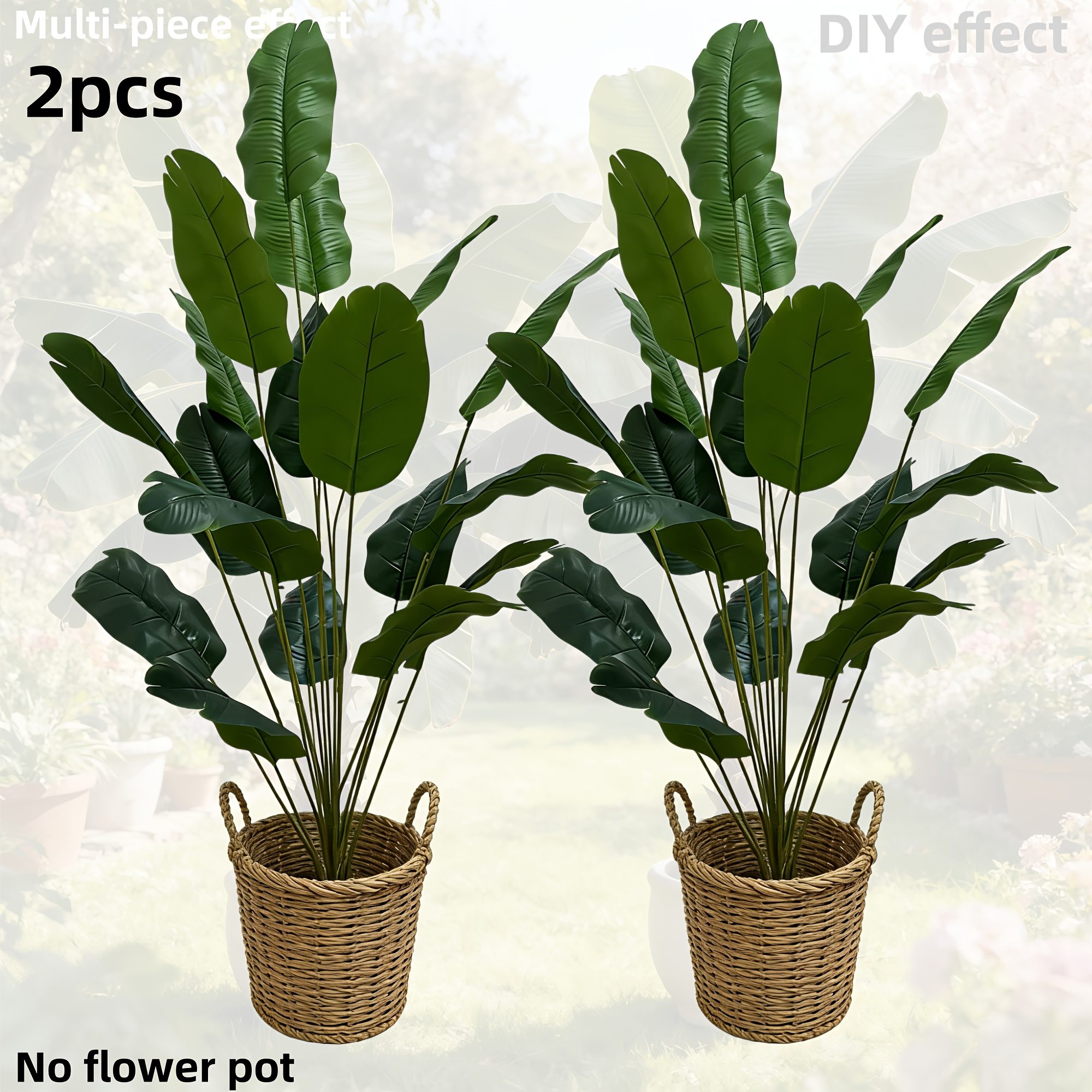 2pcs Large Outdoor Artificial Banana Tree - Wedding Garden Modern Decoration, Maintenance-Free Four Seasons Evergreen Money Tree Artificial Plant | Epiphyllum Evergreen Potted Plant, Large-Leaf Decorative Tree, Nordic Style Faux Tree for Courtyard - Image 3