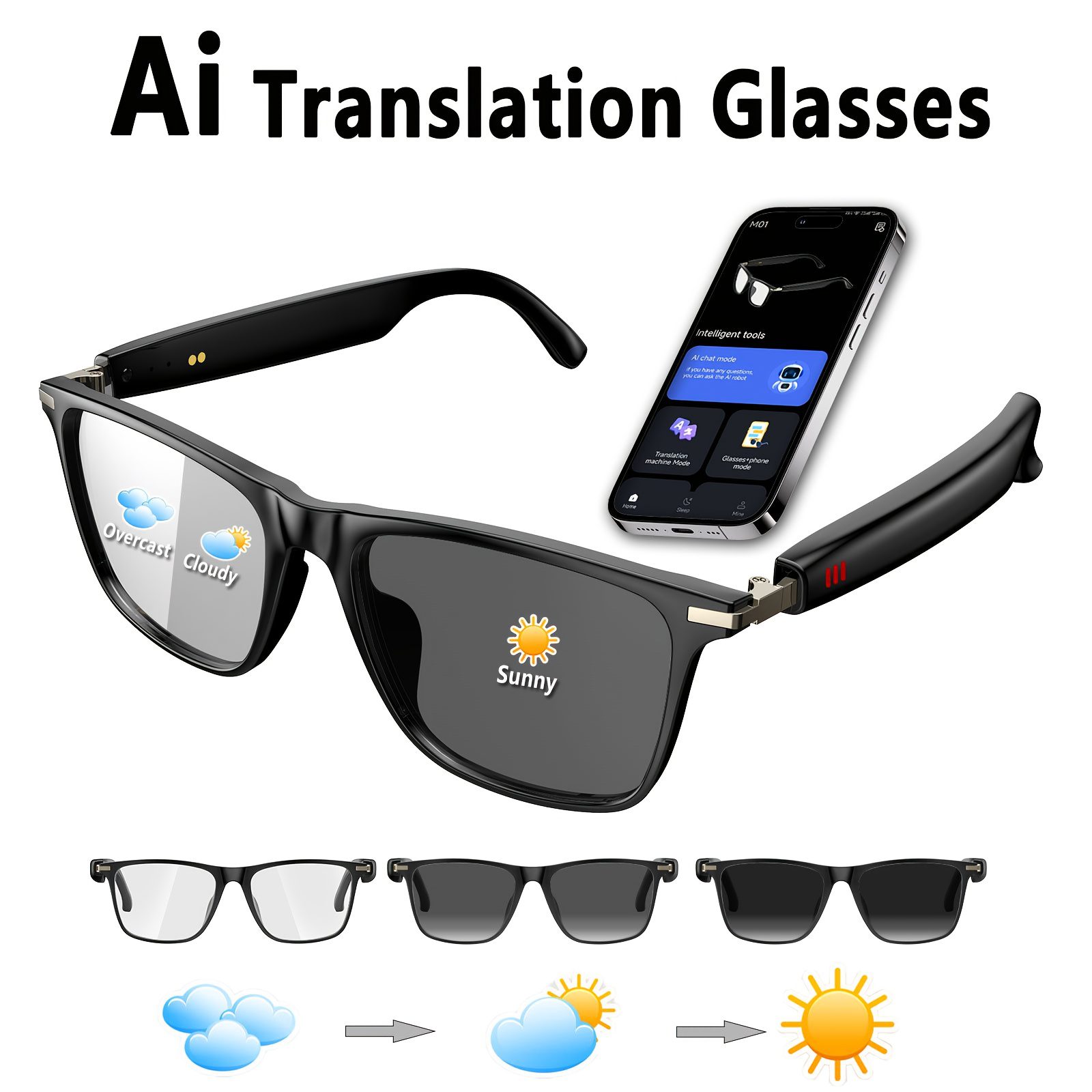 AI Smart Glasses That Support Real-Time Translation in 160 Languages, Featuring a Chat GPT System, New Multifunctional Audio Glasses for Both Men And Women, Equipped with Built-In Microphones And Speakers