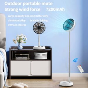 Outdoor Fan 7200mAh Remote Control Folding Fan with Adjustable Head Portable Silent Desktop Vertical Multi-purpose Strong Wind Power Long Endurance