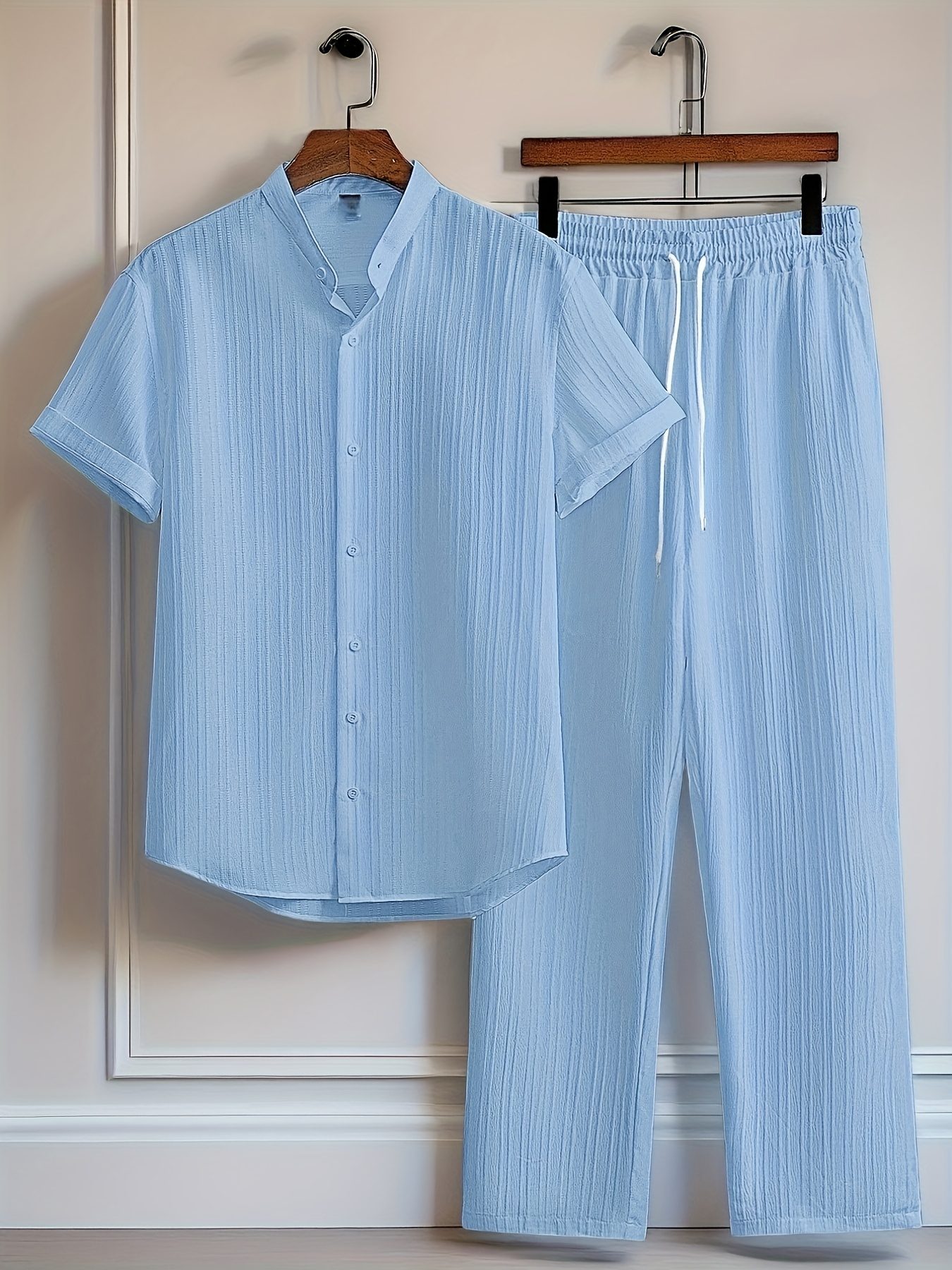 Short Sleeve Shirt + Drawstring Pants 2pcs Set Breathable Casual Outfit Suitable for Beach Vacation Party - Image 2