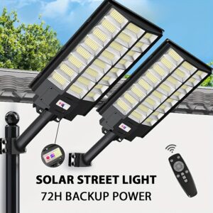 Solar Lights Outdoor for Outside, IP65 Street Lights Outdoor, Battery level indicator, 6500K Dusk to Dawn Solar Security Flood Lights Motion Sensor with Remote Control for Parking lot, 1 Pack