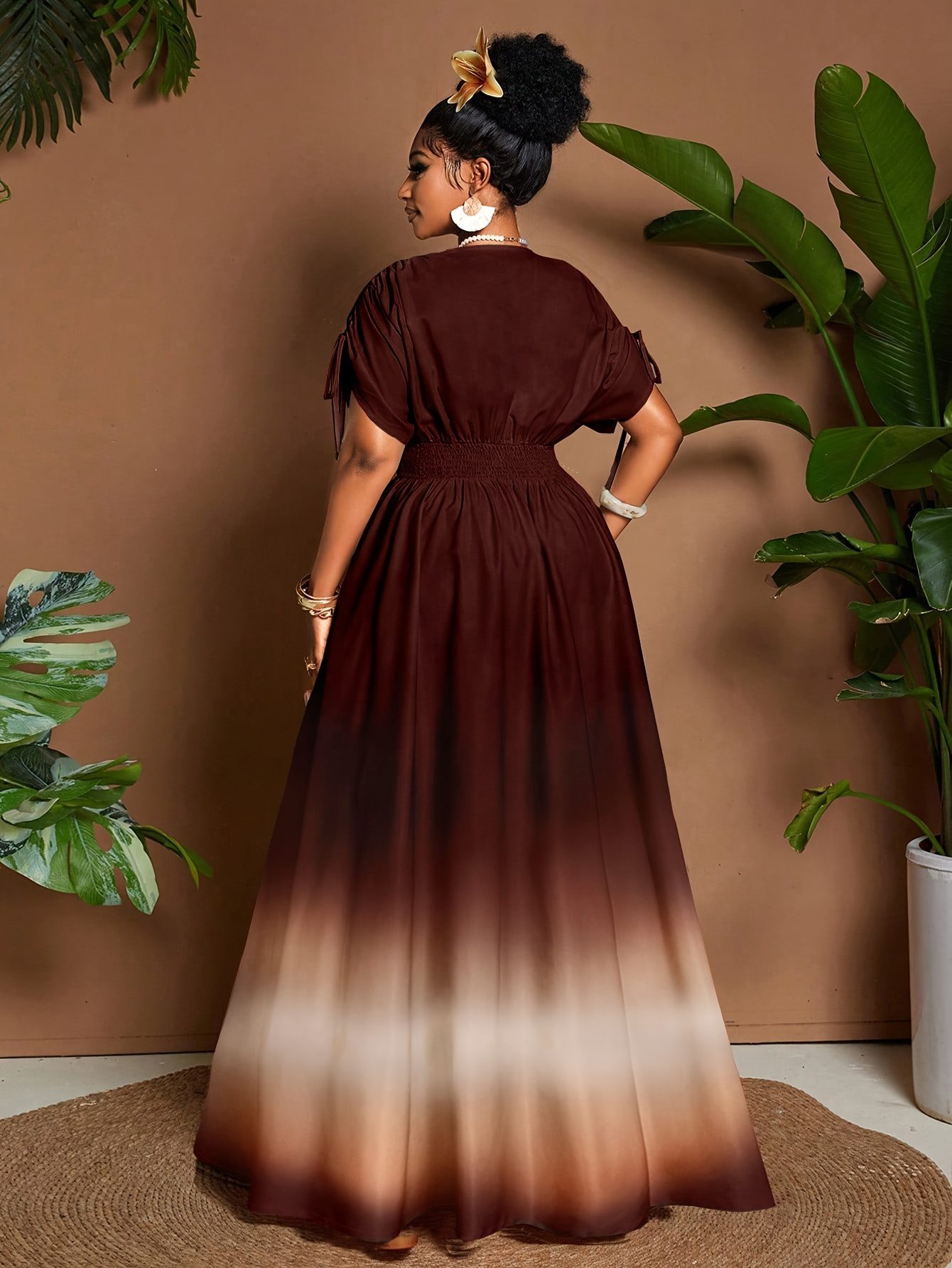Women's Elegant Gradient V-Neck Long Maxi Dress with Fitted Bodice & Flowy - Waist, Machine Washable Winter Dress for Weddings, Parties, Fall/ Winter Events - Non-Stretch Suitable for Weddings, Parties, Fall/Winter Events - Image 9