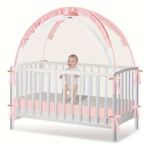 Crib Tent - Crib Net to Keep Baby In, Stop Baby from Climbing Out of Crib, Pop Up Baby Crib Tent with Durable Breathable Net Double Zipper Strong Rods Installation Convenience