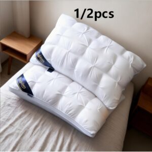 1/2pcs Luxury Five-Star Hotel Quality Pillow - Deep Sleep Neck Support, High-Density Non-Sagging All-Season Pillowcase with White Satin, 100% Polyester Filling, Vacuum Compressed Packaging, White, Home Comfort, Quilted Design, Premium Fabric