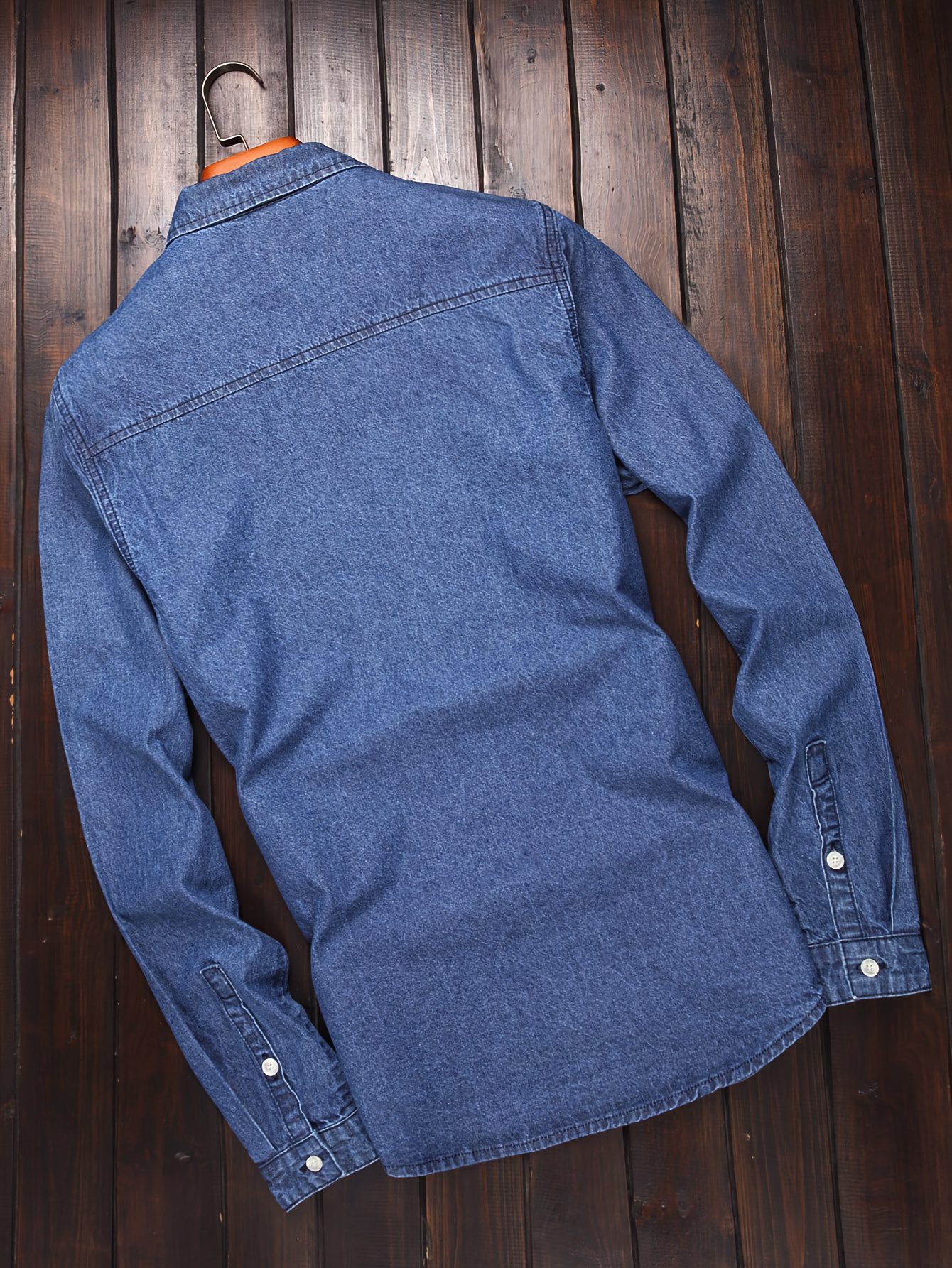 Men's Fashion Spring/Autumn Denim Shirt Jacket, Washed Denim Medium + Enzyme Softening Process - Image 2
