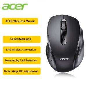 The Acer Wireless Mouse Features an Ergonomic Design That Fits The Contours of Your Hand for Enhanced Comfort. It Is Equipped with a High-Precision Optical Engine, Ensuring Stable Performance Suitable for Both Gaming And Office Tasks
