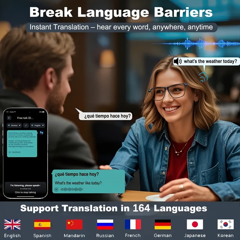 AI Smart Glasses That Support Real-Time Translation in 160 Languages, Featuring a Chat GPT System, New Multifunctional Audio Glasses for Both Men And Women, Equipped with Built-In Microphones And Speakers - Image 4