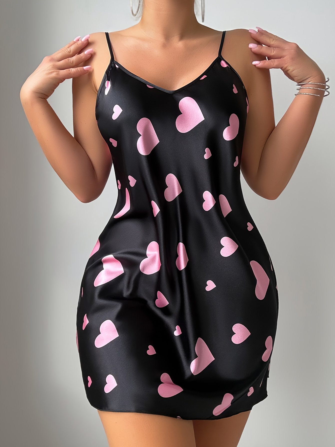 Women's Heart Print Comfortable Sexy V-Neck Camisole Nightgown - Image 5