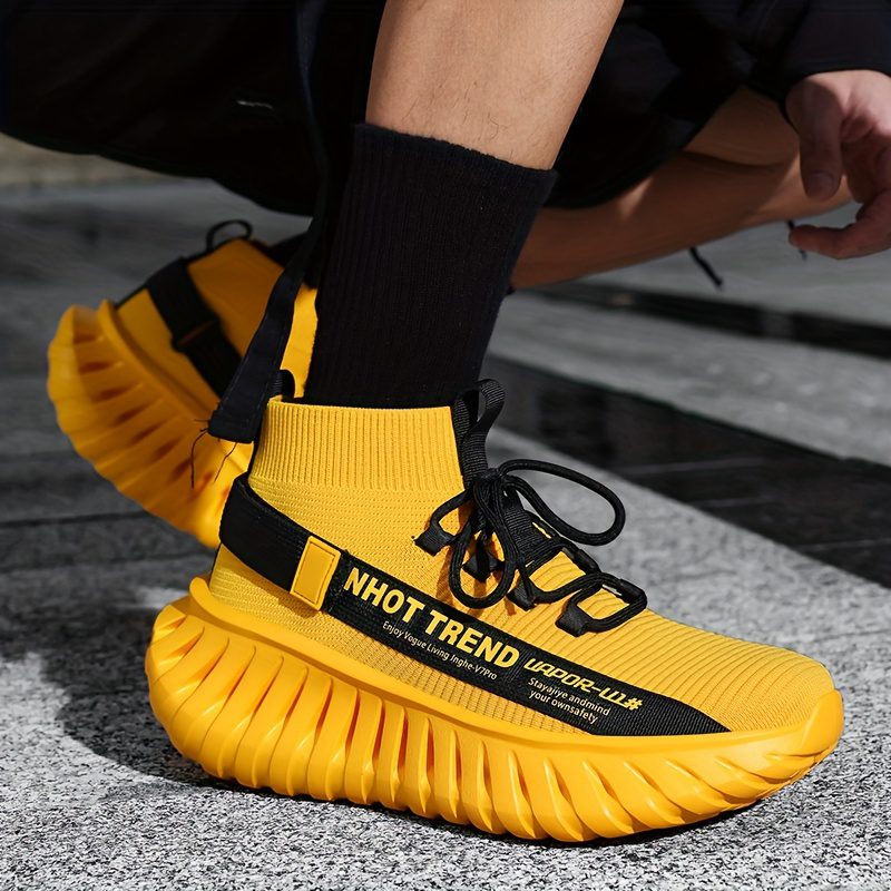 Men's Lightweight Sneakers - Non-Slip MD Sole, Breathable Sneakers for Gym, Running, Walking - All-Day Comfort Slip/resl Closure - Neon Yellow & Black Accent - Casual & Formal Shoes - Durable Lightweight Design for Everyday & Special Events, Outdoor Walking, Sporty Look, Supportive Sole, Versatile Footwear, Fitness Enthusiasts - Image 6