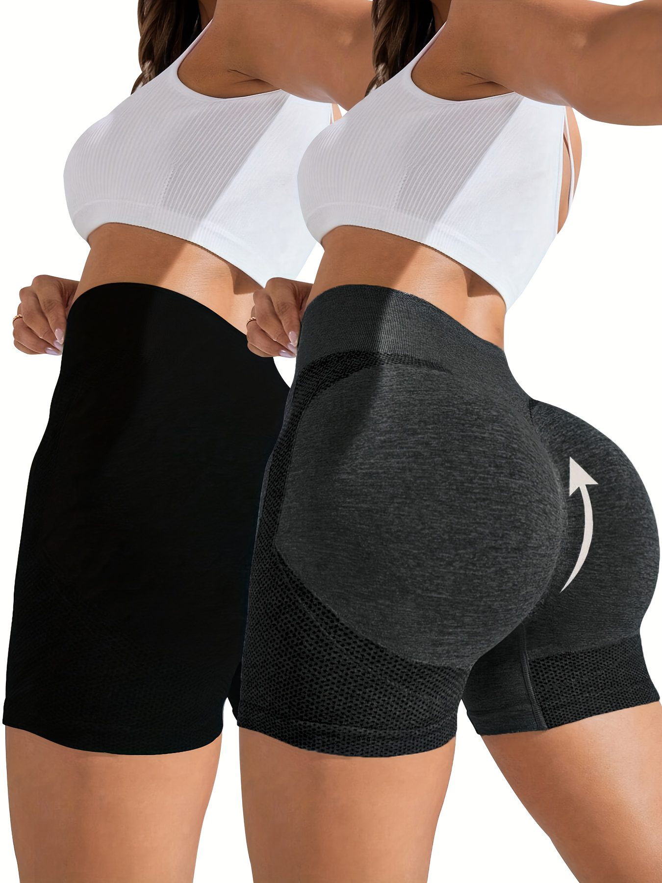 High-Waisted Seamless Exercise Shorts in a Two-Piece Set, Stretchy Design for Butt Lifting And, Perfect for Yoga And Gym Workouts - Available in Solid Colors - Image 4