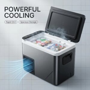 Portable Freezer Compressor Cooler, 12 Volt Car Refrigerator, Fast Cooling, with 12/24V DC for Outdoor, Camping, RV, Truck (Black)